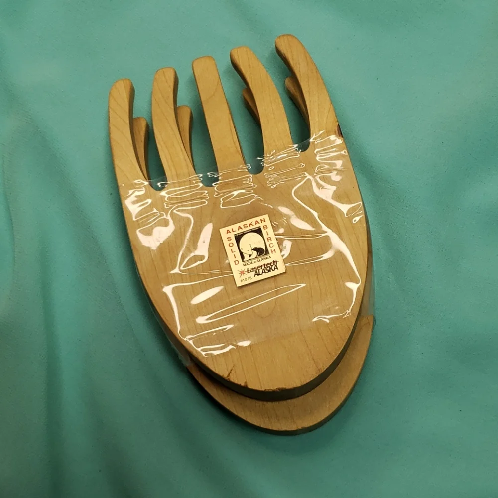 Grizzlies Salad Hands Claws Fork Tongs Birch Wood For Salad Pasta NWT